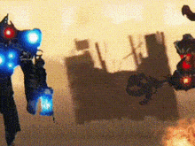 a painting of a robot with a lantern on its arm