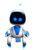 a blue and white robot with a blue antenna on top of it