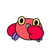 a cartoon crab is holding a yellow card in its right hand