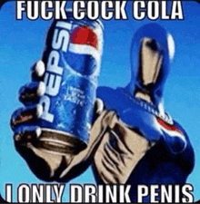 a pepsi man is holding a can of pepsi .