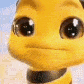 a close up of a cartoon bee making a funny face .
