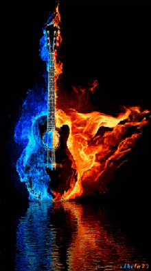 gitarre in flammen flames fire guitar water