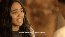 a girl is crying with the words what if daddy never comes home