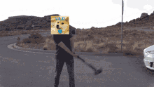 a man is holding a hammer with a picture of a doge on his head that says wild