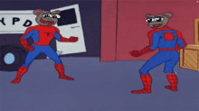 a cartoon of two mice dressed as spider-man