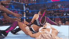 a group of women are wrestling in a ring .