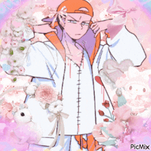 a picture of a man with flowers and a rabbit with the word picmix on the bottom