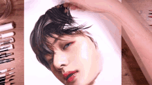 a drawing of a person 's face with a piercing in their lip