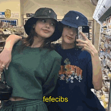 two girls are posing for a picture in a store and one of them is wearing a polo hat