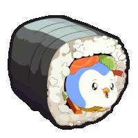 a pixel art drawing of a sushi roll with a penguin in it