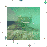 a cube with a cartoon face on it is surrounded by crosses
