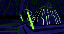 a cartoon drawing of a pyramid with neon green lines on it