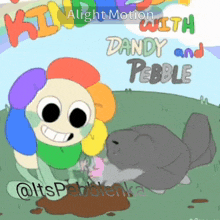 a cartoon with dandy and pebble written on the bottom