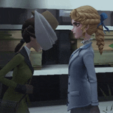 two cartoon characters are standing next to each other and one is wearing a hat