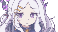 a cartoon drawing of a girl with purple eyes and horns