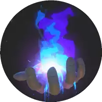 a hand is holding a blue and purple light in it 's palm
