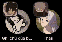 a man and a woman are in circles with the words ghi chu cua b..