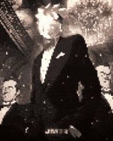 a pixel art of a man in a tuxedo with jm72 written on the bottom right