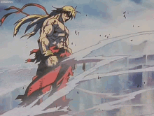 street fighter alpha ken shirtless wind blowing anime
