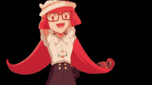 a cartoon girl with red hair and glasses is wearing a hat