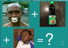 a picture of an older man with a pacifier in his mouth and a picture of a child with a question mark