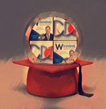 a snow globe with winning business cards on it