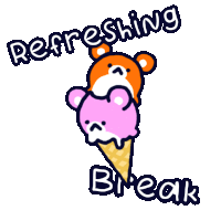 an ice cream cone with two bears on top of it and the words refreshing break below it