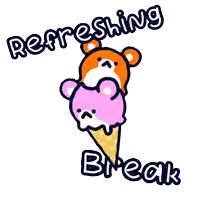 an ice cream cone with two bears on top of it and the words refreshing break below it