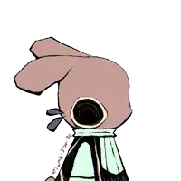 a drawing of a rabbit with a scarf around its neck has the hashtag #zombie3d on the bottom right corner