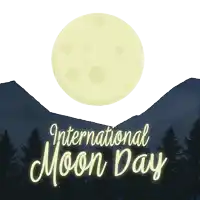 a poster for international moon day with mountains and trees