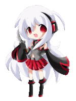 a drawing of a girl with white hair and red eyes holding a knife and the website www.kyogoku.deviantart.com