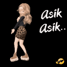 a cartoon girl is dancing with the words asik asik written in white