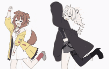 a drawing of a girl with a dog 's tail and a cat 's ears