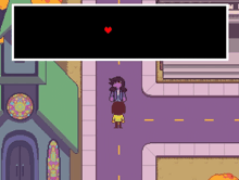 a pixel art drawing of a person standing on a street