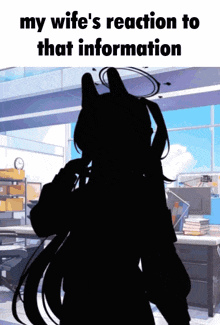 a silhouette of a woman with the words " my wife 's reaction to that information " on the bottom