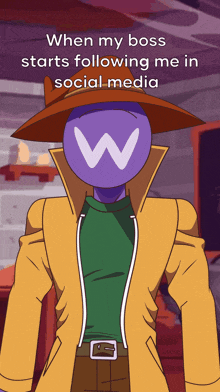 a cartoon of a man with a w on his head