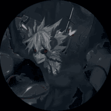 a drawing of a demon with red eyes in a circle