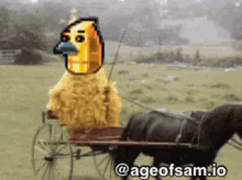 a picture of a horse drawn carriage with a pixelated bird on it