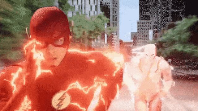 a flash and a white flash are running down the street