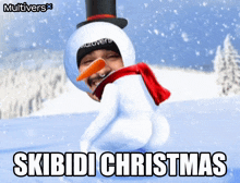 a man dressed as a snowman with the words skibidi christmas below him