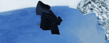 a person in a black jacket is flying through the air in front of a snowy mountain