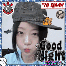 a picture of a girl wearing a hat with the words good night lesbian remix