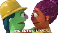 two cartoon characters are looking at each other with the words no esta listo written below them