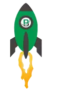 a green and black rocket with a letter b on it