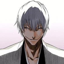 a drawing of a man with white hair and a smile