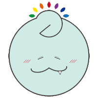a cartoon drawing of a smiley face with a rainbow of leaves on top