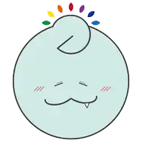 a cartoon drawing of a smiley face with a rainbow of leaves on top
