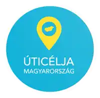 a blue circle with utcalja magyarország written in white