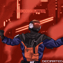 a drawing of a futuristic character with the word disconnected behind him