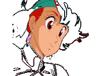 a cartoon drawing of a woman with red hair and white hair